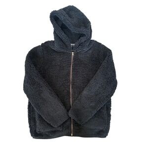 Volcom Womens Sherpa Fleece Hoodie Black Full Zip Fuzzy Teddy Jacket Medium